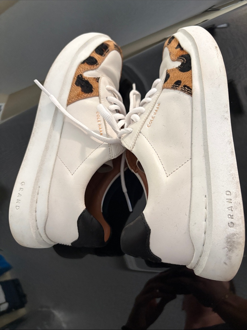 Cole Haan White Sneakers with Tan and Black Leopard Accents - Picture 11 of 12